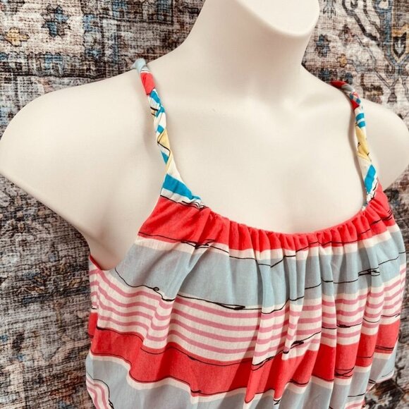 MNG by Mango Stripe Mini Sun Dress Size L Elastic Waist Lined - Picture 3 of 11